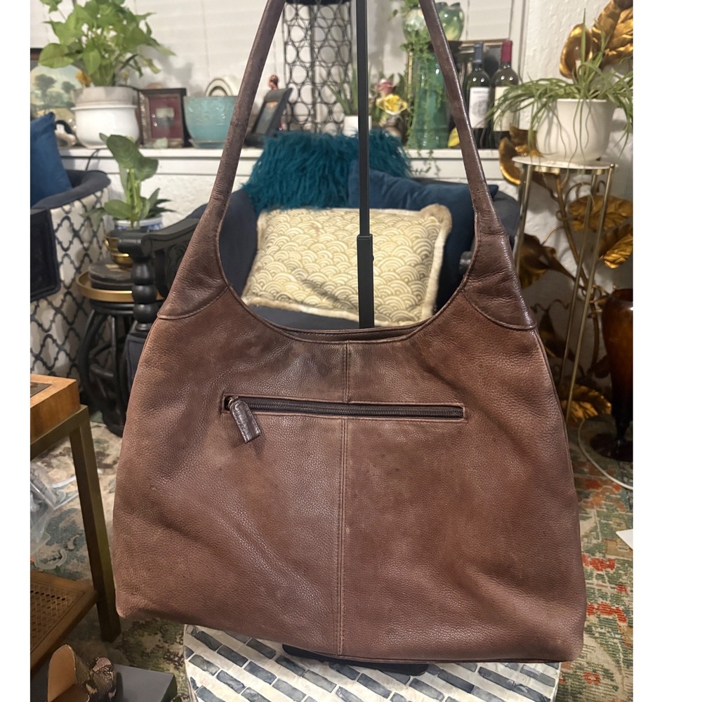 Tignanello Brown Pebbled Leather Hobo Shoulder Bag Large Slouchy Purse